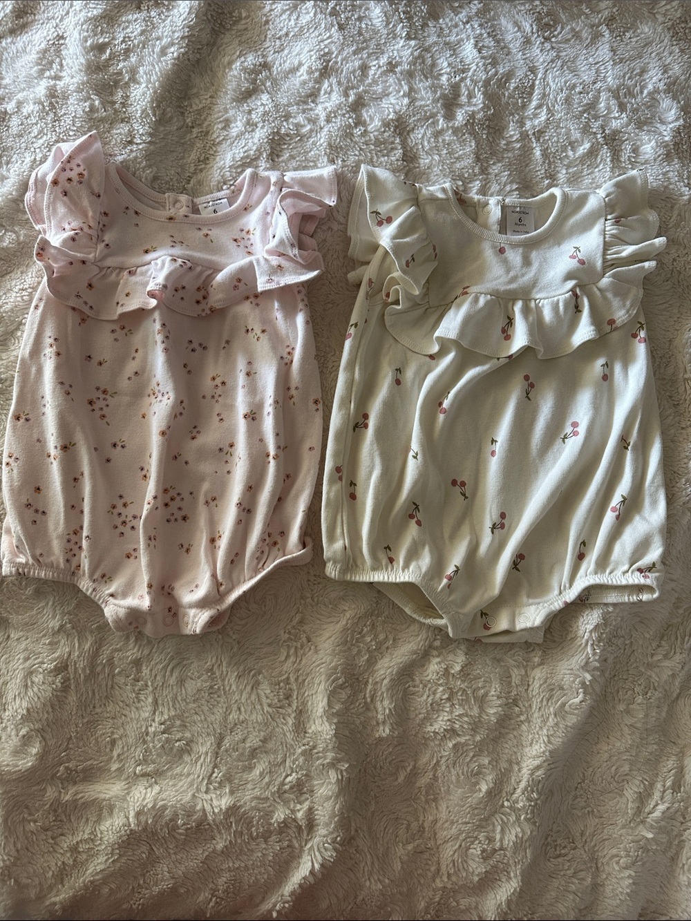 Nordstrom Baby Ruffle One-Piece Rompers in Pink and Cream